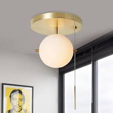 Gidu Mid Century Pull Chain Ceiling Light Globe Glass Shade Semi Flush Mount Metal In Gold In 2020 Ceiling Lights Flush Mount Ceiling Light Fixtures Ceiling Light Fixtures