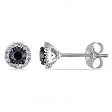 Black And White Diamond Stud Earrings Black White Diamond Halo Stud Earrings 14k White Gold 0 50ct In 2020 White Diamond Stud Earrings White Diamond Earrings White Gold Earrings Studs
