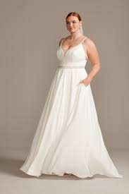 Illusion Deep V Spaghetti Plus Size Wedding Dress David S Bridal In 2020 Sleek Wedding Dress Plus Wedding Dresses Wedding Dresses