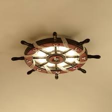 Yellow nautical lights that can be mounted on either ceiling or walls with a look that is both industrial and nautical. Brown Rudder Led Ceiling Lamp Letter Seagull Nautical Metal Flush Mount Light For Kindergarten Takeluckhome Com