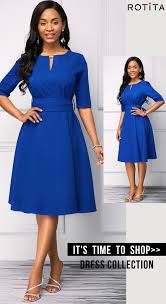 Half Sleeve Split Neck Royal Blue Dress In 2020 Blue Work Dress Royal Blue Dress African Print Fashion Dresses