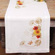 Cross stitch table runner patterns. Vervaco Sunflowers And Poppies Table Runner Stamped Cross Stitch Kit Cross Stitch Flowers Cross Stitch Cross Stitch Kit