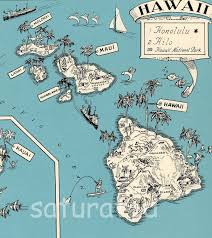 Hawaii Map Vintage High Res Digital Image Picture Map Retro Map Art Charming Fun Honolulu Waikiki Oahu Pe In 2020 Vintage Hawaii Hawaii Pictorial Maps
