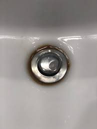 There are rust stains beginning to form in spots with the little excess water setting there around the drain. Can Anyone Tell Me What This Brown Ring Of Whatever Is That Keeps Forming Around My Bathroom Sink Drain I Keep Using Bar Keepers Friend To Get Rid Of It But It
