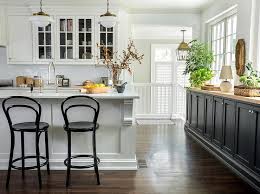 Country farmhouse hutch , buffet , side board, step back. White Kitchen Island With Black Bentwood Barstools Transitional Kitchen