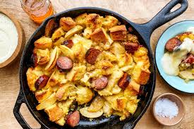 Kielbasa Apple And Onion Strata With Mornay Sauce Recipe Recipe In 2020 Kielbasa Brunch Dishes Recipes