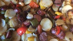 Kielbasa With Peppers And Potatoes Recipe Stuffed Peppers Kielbasa Sausage Dishes