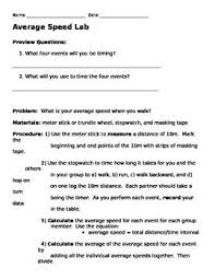 Average Speed Lab Average Speed 6th Grade Science Physics
