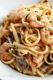 Creamy Prawn Shrimp And Mushroom Linguine Prawn Dishes Prawn Pasta Prawn Recipes