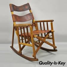 10 best vintage folding chairs of june 2021. Vintage Brown Leather Campaign Style Costa Rican Folding Rocking Chair Rocker From Vintage Philly Furniture Of Philadelphia Attic