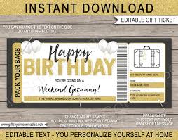 Printable birthday gift certificate template Weekend Getaway Voucher Template Gift Certificate Ticket Card Etsy