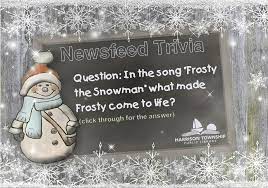 Frosty the snowman tv show trivia these questions are based upon the frosty the snowman christmas television special. Frosty The Snowman Trivia Harrison Township Public Library