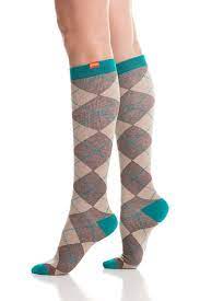20 30 Mmhg Women S All Over Argyle Brown Teal Cotton Knee High Compression Socks Calf Compression Socks Cotton Compression Socks