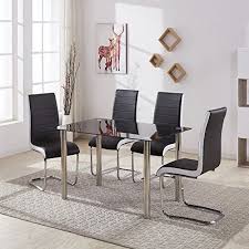 Gizza Black Tempered Glass Dining Table And 4 Black White Grey Chairs Set Quality Faux Leather Seater Chrome M Dinning Room Chairs Furniture Interior Furniture