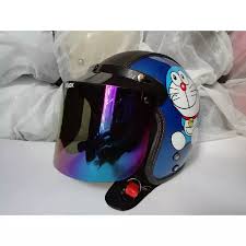 Harga unit helm bisa berubah ubah, yang saya maksud 200rban hanya bundling helm dan visor, tidak termasuk. Jual Helm Bogo Doraemon Biru Tua Semi Kulit Dewasa Kaca Datar Pelangi Sp Helm Bogo Tng