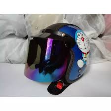 Terdapat ruang sebesar 2 telunjuk orang dewasa antara pinggiran sisi kanan dan kiri dengan shell helm. Jual Helm Bogo Doraemon Biru Tua Semi Kulit Dewasa Kaca Datar Pelangi Sp Helm Bogo Tng