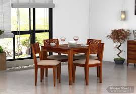 Buy Cambrey 4 Seater Cushioned Dining Set Honey Finish Online In India Wooden Street Dining Table Chairs Dining Set 4 Seater Dining Table