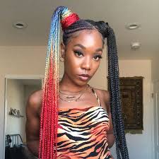 Black And Rainbow Jumbo Box Braids Bobbi Boss Pre Feathered Just Braid 54 Hair Styles Box Braids Hairstyles Natural Hair Styles
