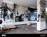 Parking garage of Ost-West-Cafe with black and white pictures of ...