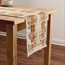 Xmas Gingerbread Steam Trains Pattern Short Table Runner Zazzle Com Long Table Runner Personalized Table Runner Table Runner Diy