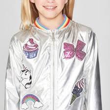 Girls Nickelodeon Jojo S Closet Metallic Bomber Jacket Silver Xs Metallic Bomber Jacket Girls Bomber Jacket Silver Bomber Jacket
