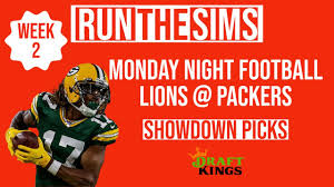 Dfs Showdown Picks Detroit Lions Green Bay Packers Monday Night Week 2 Youtube