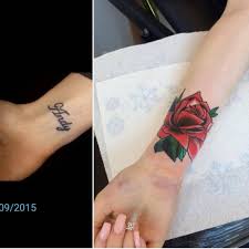 Traditional Red Rose Cover Up Tattoo On The Right Inner Rose Tattoos On Wrist Wrist Tattoo Cover Up Cover Tattoo