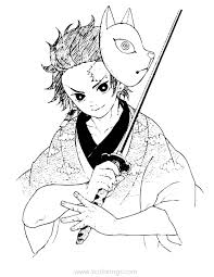Supercoloring.com is a super fun for all ages: Demon Slayer Coloring Pages Tanjiro Kamado With Sword And Mask Xcolorings Com