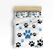 Bilagawa King Size 4 Piece Comforter Bedding Set Duvet Cover Sets The Footprint Of Dog Design Blue Blak Whi Duvet Cover Sets Dog Print Bedding Red Bedding Sets