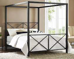 Not available for pickup and same day delivery. Modern Bedroom Metal Canopy Bed Frame Queen Size With Headboard Platform Black Beds Bed Frames Home Garden Worldenergy Ae