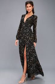 Sparks Fly Black Star Print Long Sleeve Maxi Dress Maxi Dress With Sleeves Long Sleeve Maxi Dress Maxi Dress
