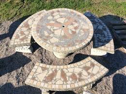Patio Set Patio Table Outdoor Tables Mosiac Table Palm Tree 42 Round Concrete Table With Benches Outdoor Patio Table Free Shipping In 2020 Outdoor Patio Table Outdoor Stone Patio Table