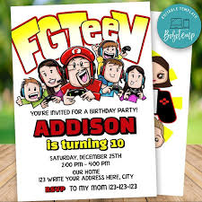 Editable Fgteev Birthday Invitation Instant Download Birthday Invitations Birthday Invitations