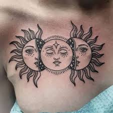 Attractive custom designed sun moon tattoo sternum sun and moon awesome tattoo for women Top 35 Best Sun And Moon Tattoos 2021 Inspiration Guide