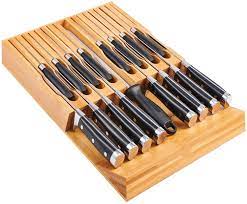 This knife block holds knife downward, thus, it possesses a safe knife holding capability. Amazon Com Utoplike In Drawer Bamboo Knife Block Drawer Knife Set Storage Knife Organizer And Holder With Slots For 16 Knives And 1 Sharpening Steel Kitchen Drawer Counter Top Home Kitchen