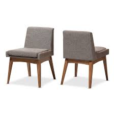 Set Of 2 Nexus Mid Century Modern Wood Finishing And Fabric Upholstered Dining Side Chair Gravel Multi Color Walnut Brown Baxton Studio Side Chairs Dining Mid Century Upholstered