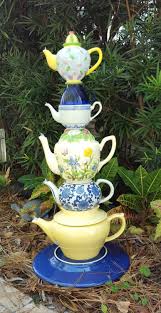 Teapot Totem Garden Totem Garden Art Yard Art Cottage English Garden Totem Yard Art Garden Art