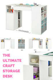 In Need Of The Perfect Craft Storage Desk This Craft Storage Desk Is Counter Height And Is Packe Craft Tables With Storage Craft Storage Solutions Craft Table