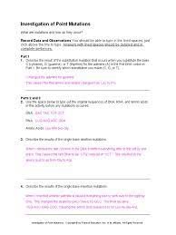 Look over your results, and review the questions that. Virtual Lab Point Mutations Point Mutation Mutation