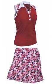 monterey club ladies plus size golf outfits sleeveless shirt skort red navy white