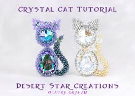 Crystal Cat Beaded Bead Pendant Tutorial Circular Peyote Stitch Pattern Pear Stone Rivoli Crystal Bezel Tutorial Laura Graham Design