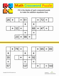 They're equally good for kids learning how to spell, for adults wanting to stimulate their mind, or for senior citizens looking to keep their minds sharp. Addition Crossword Worksheet Education Com Math Fact Worksheets Math Facts Math Worksheets