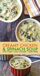Creamy Chicken Spinach Soup Only 135 Calories 4 0g Net Carbs Dairy Free Paleo And Low Carb Soup Easy Soup Recipes Dairy Free Soup Low Calorie Soup