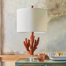 Faux Coral Table Lamp With Linen Shade Coral Table Coral Decor Table Lamp