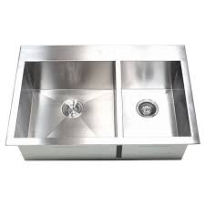 The 16 gauge is for the strength; 33 Inch 16 Gauge Stainless Steel Double Bowl Topmount Drop In Zero Radius Kitchen Sink Overstock 8496068