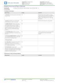 Quality Assurance Plan Checklist Free And Editable Template