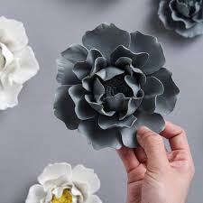 Ceramic flowers with pointed pettals and stems your choice, for vace, home, garden, creative decore. Buy Vosarea 3d Ceramic Flower Artificial Lotus Flower Wall Hanging Decoration Wall Art Wedding Party Centerpiece Baby Shower Backdrop Ornament Grey Online In Vietnam B07ws517rm
