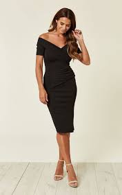 Bardot Off Shoulder Dress Black By Feverfish Navy Dress Outfits Maxi Dress With Sleeves Black Bardot Dress