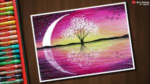 This is an activity where different characteristics, such as wax crayons and cakes, are combined. Magical Tree Landscape Drawing With Oil Pastels Step By Step Youtube