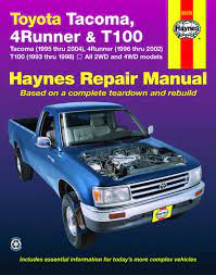 We've checked the years that the manuals cover and we have toyota tacoma repair manuals for the following years; Toyota Tacoma 4runner T100 Haynes Repair Manual All 2wd And 4wd Models Robert Maddox Mike Stubblefield John H Haynes 0784497408326 Amazon Com Books
